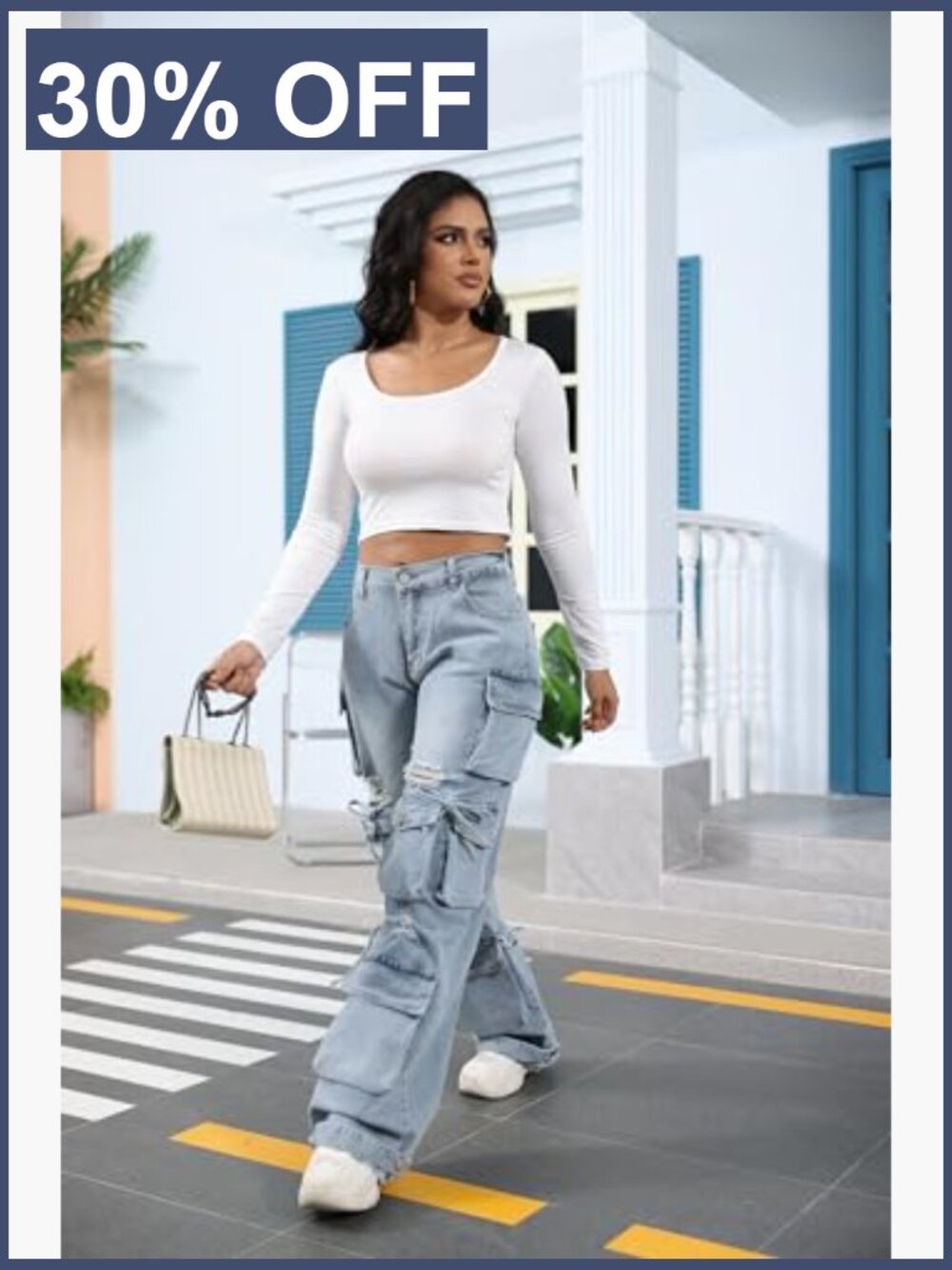 Y2K Baggy Cargo Jeans High Waist Wide Leg Streetwear Pants with Pockets - Picture 4 of 7